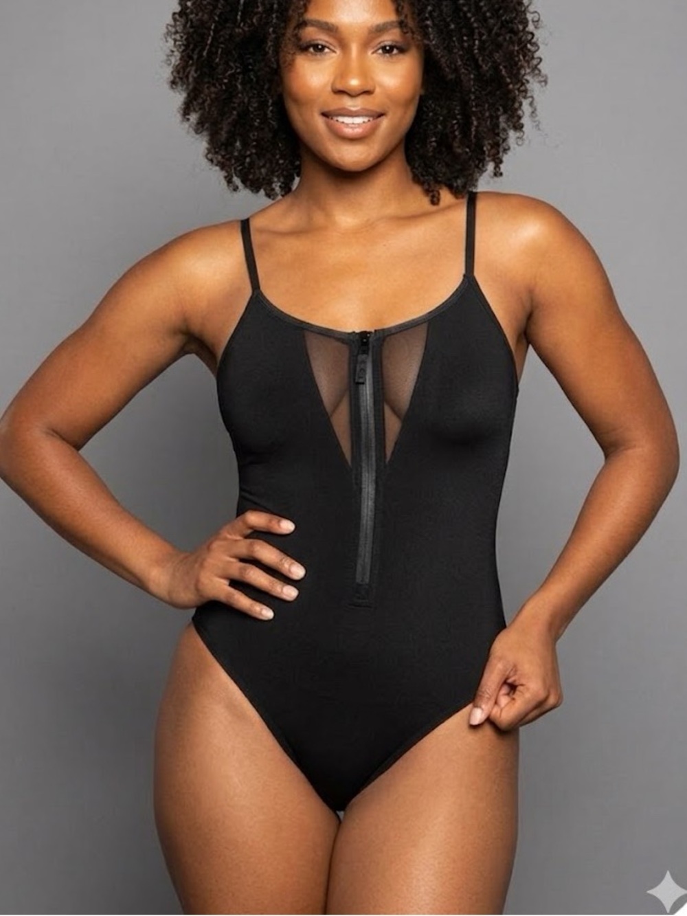 TA3 Zippy Black Shaping one piece swimsuit size XS mesh cut out corset lace up